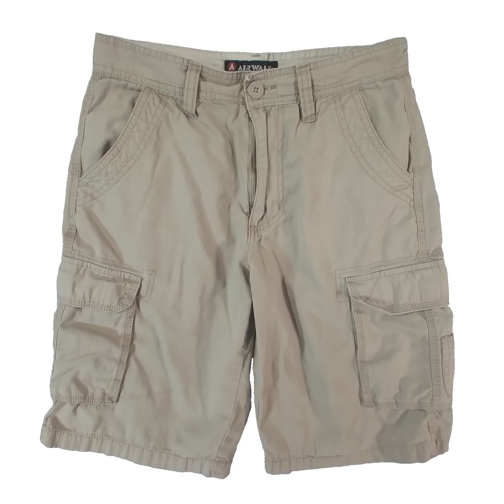Airwalk cargo shorts men's 30 X 11 khaki tan beige lightweight cotton ripstop‎